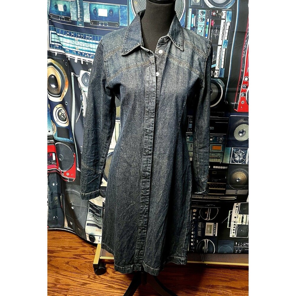 MAVI Gwenyth Y2K Full Front Snap Retro Distressed Denim Dress/Duster Women's M